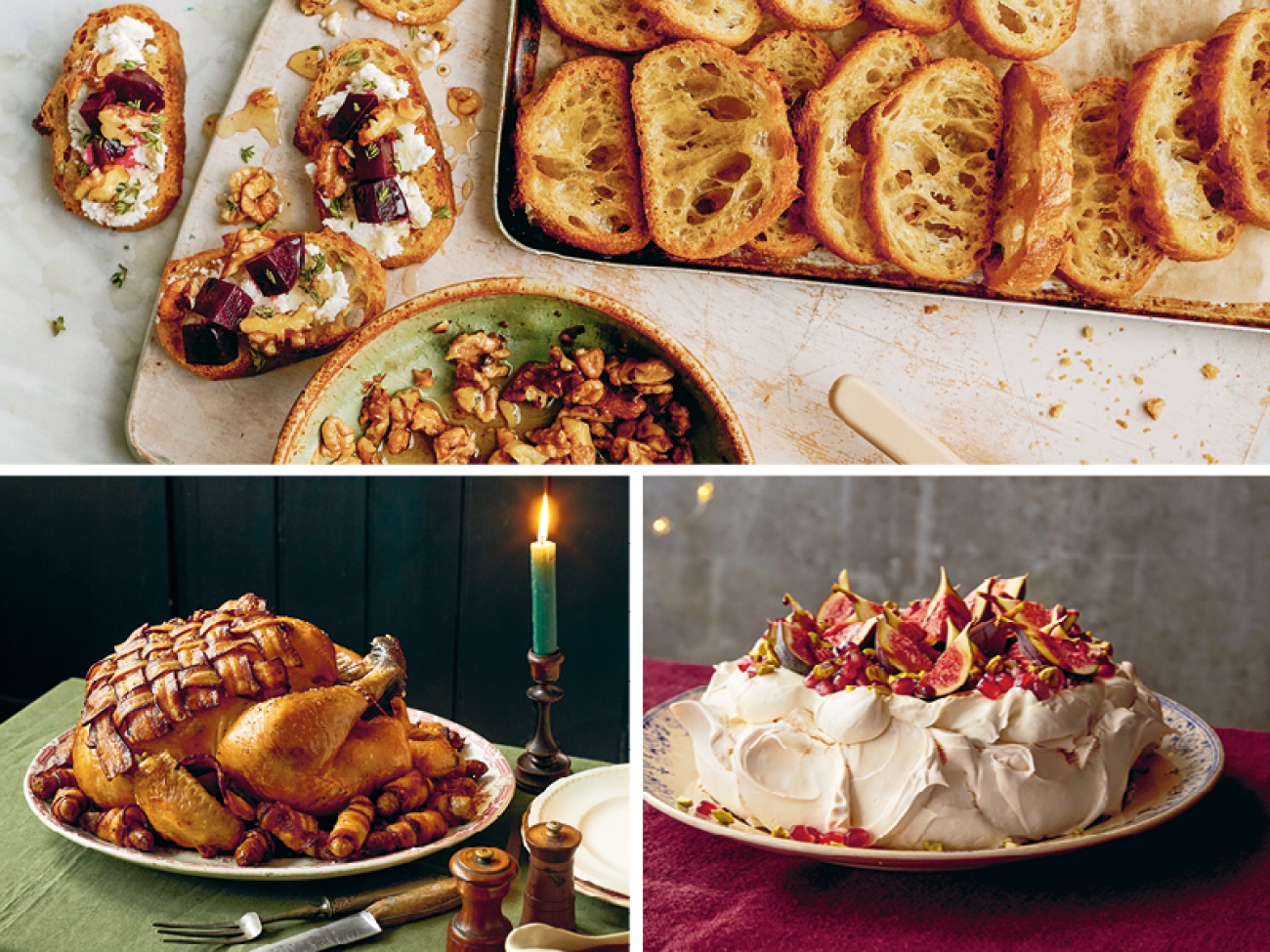 Christmas Turkey, Goats' Cheese Crostini and Fig and Pomegranate